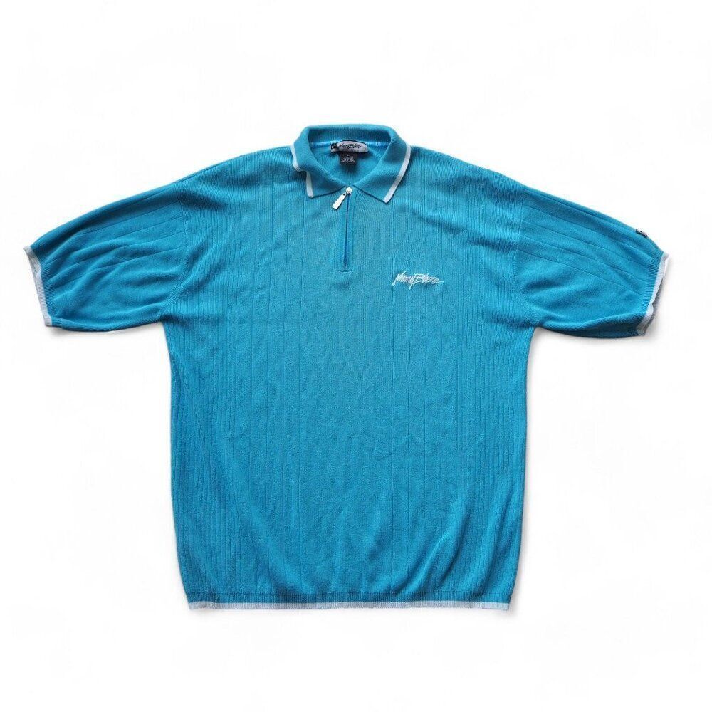 Johnny Blaze‎ Vintage 90s Y2K Polo Style 1/4 Zip Shirt Blue / White Men's XL